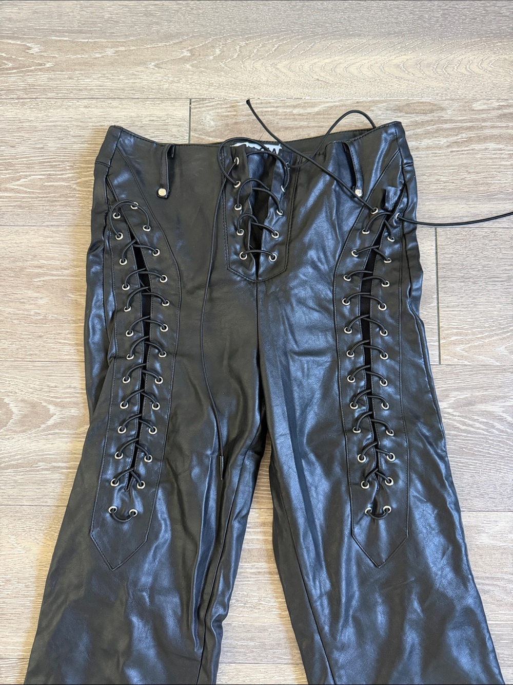 I.AM.GIA Black Lace-Up Faux Leather Pants